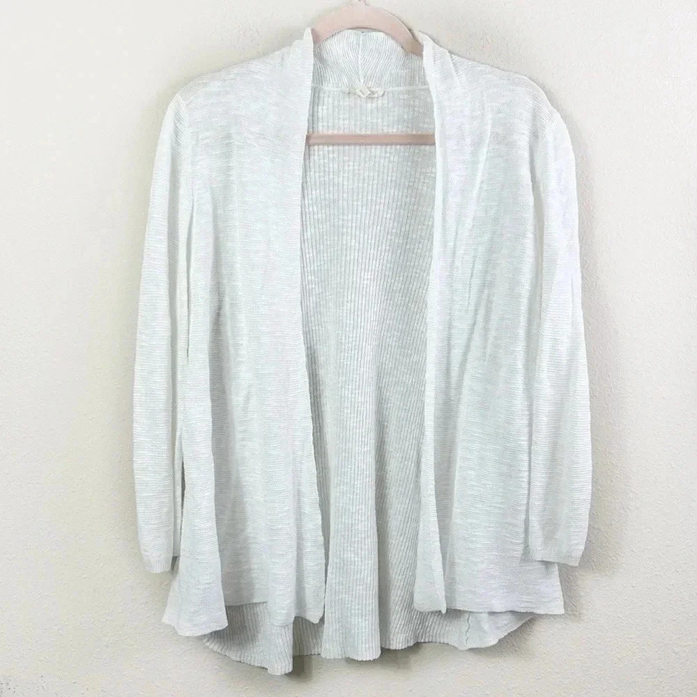 Eileen Fisher Linen Cotton Blend Open Front Cardigan in white size Medium